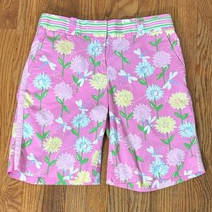 Vintage Lilly Pulitzer White Label Bermuda Shorts Pink Floral dragonfly sz 4 y2k